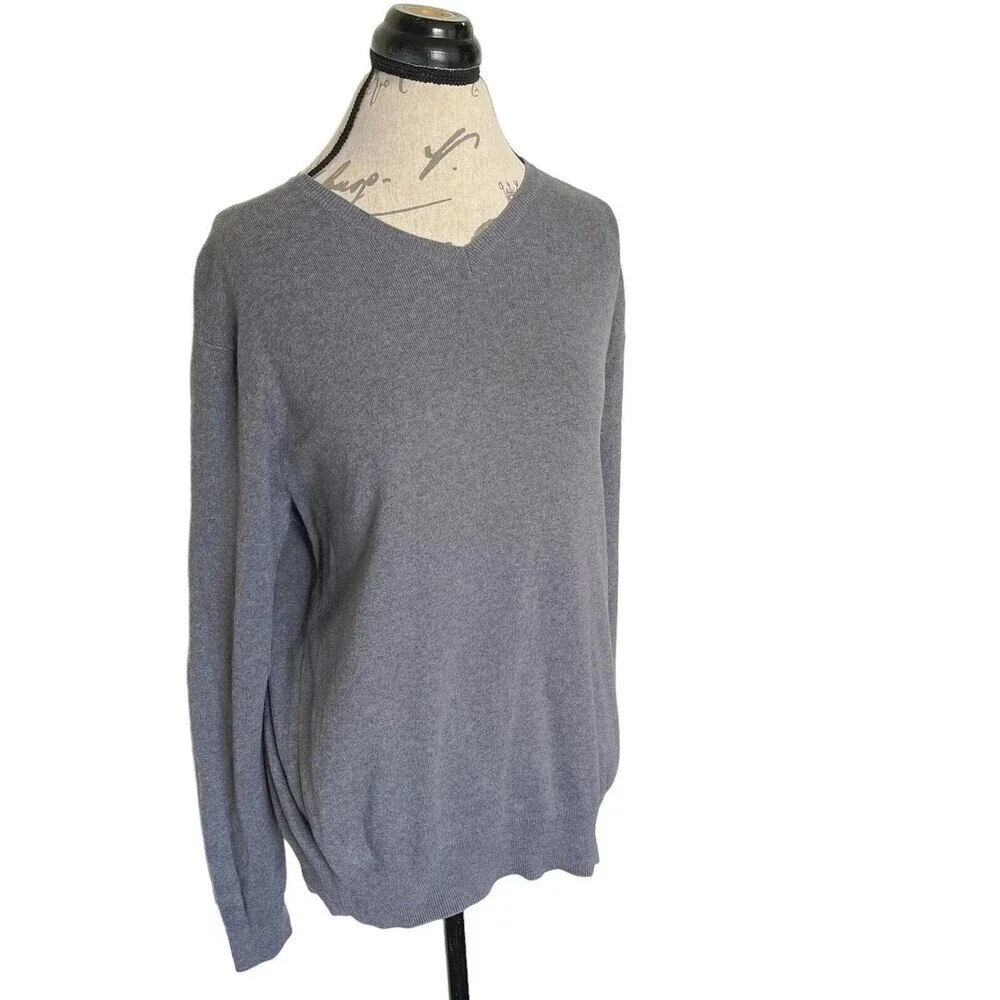 Vintage J. Crew Men's 100% Pima Cotton V-Neck Sweater Gray Ribbed Size Medium